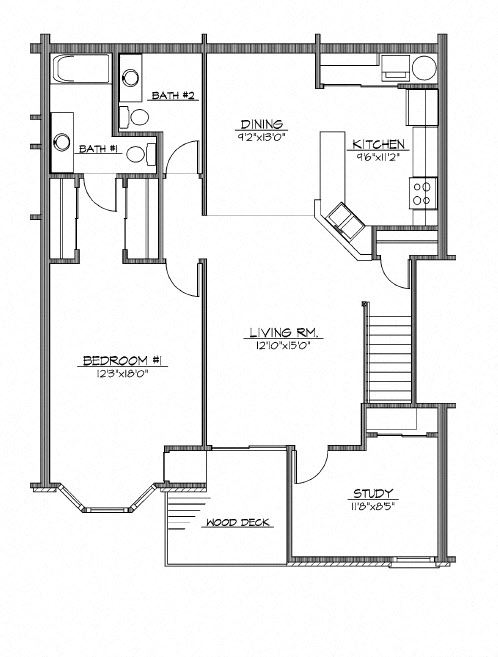 1 Bed 1.5 Bath w/Den